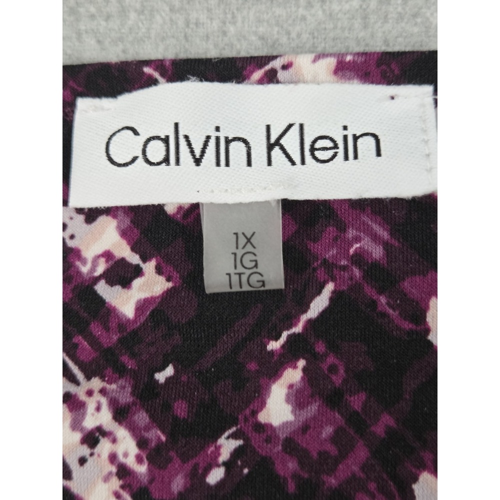 Calvin Klein 1X Purple Geo Print Top Liquid Knit Stretch Career Whimsigoth Vamp - Picture 4 of 7